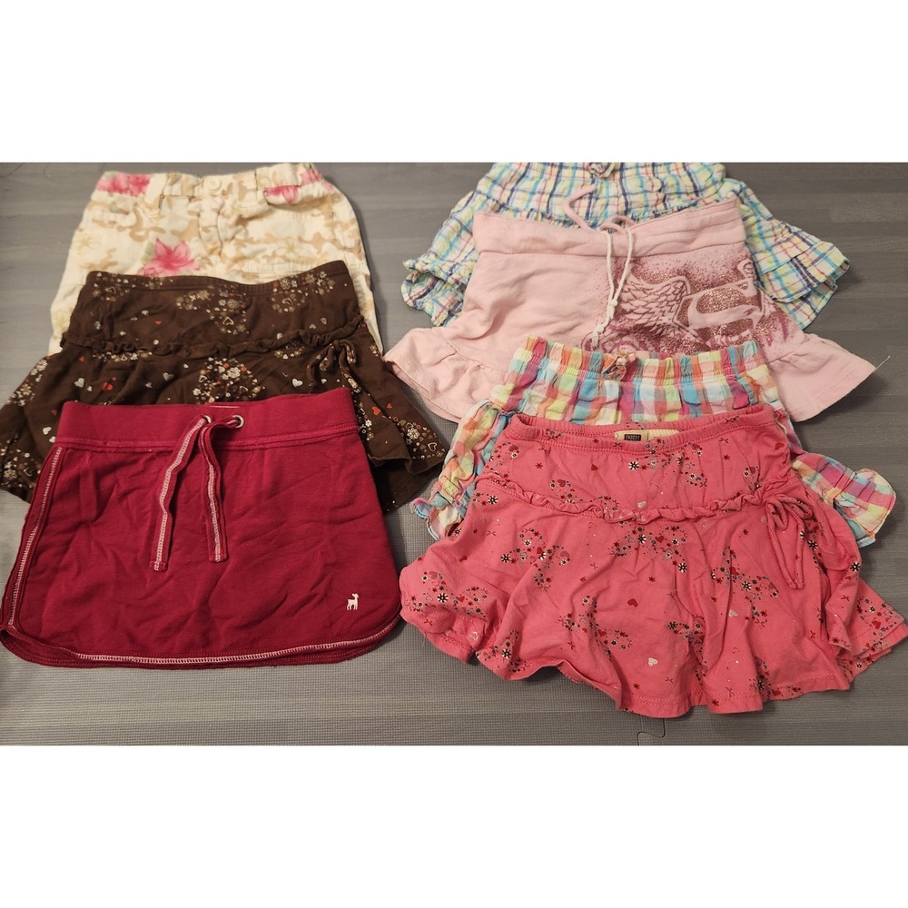 Girls Skirt Skort Bundle Lot of 6 Faded Glory‎ Floral Plaid Pink Red Size XS 4/5